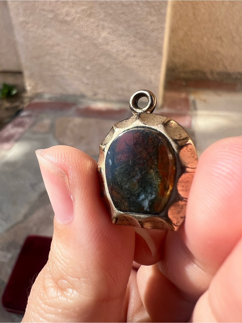 Antique Gold Filled Fob With Moss Agate And Tigers Eye  - Women Jewelry